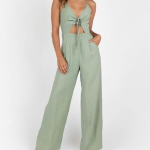 New Kittenish Green Sage Cutout Jumpsuit Bamboo